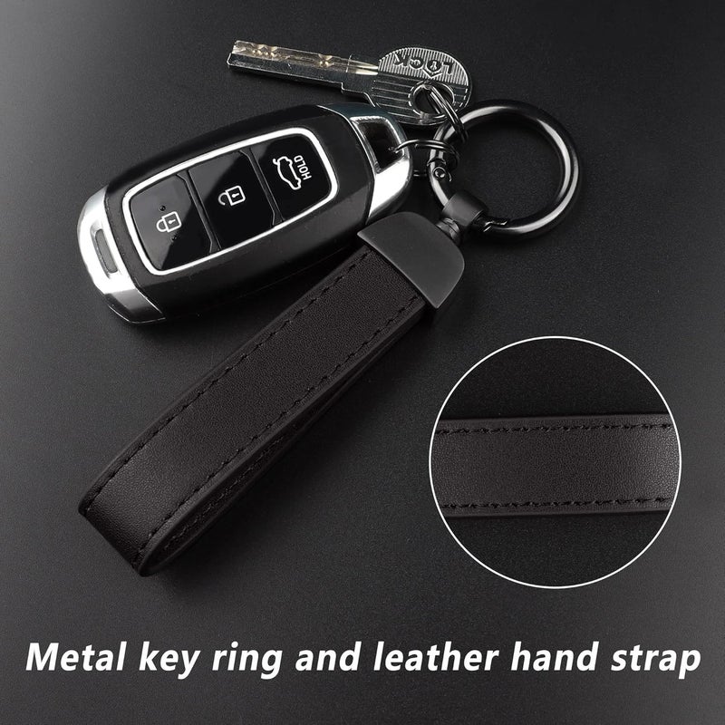 Turcee Leather Car Keychain, Creative Personality Leather Key Fob, Universal Key Fob Keychain for Men and Women (Black) - Image 2
